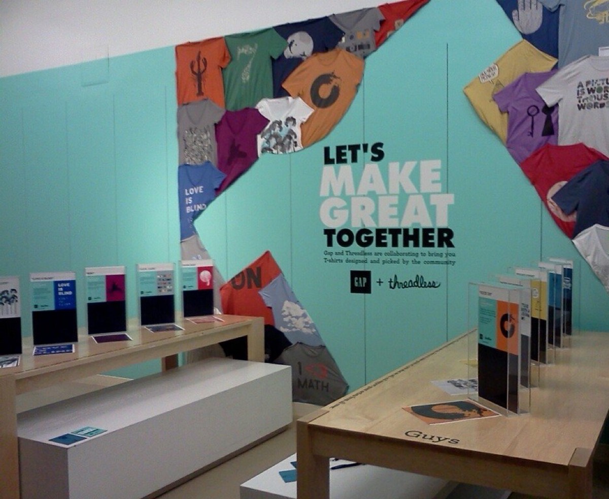 The Gap x Threadless Let's Make Great Together display wall